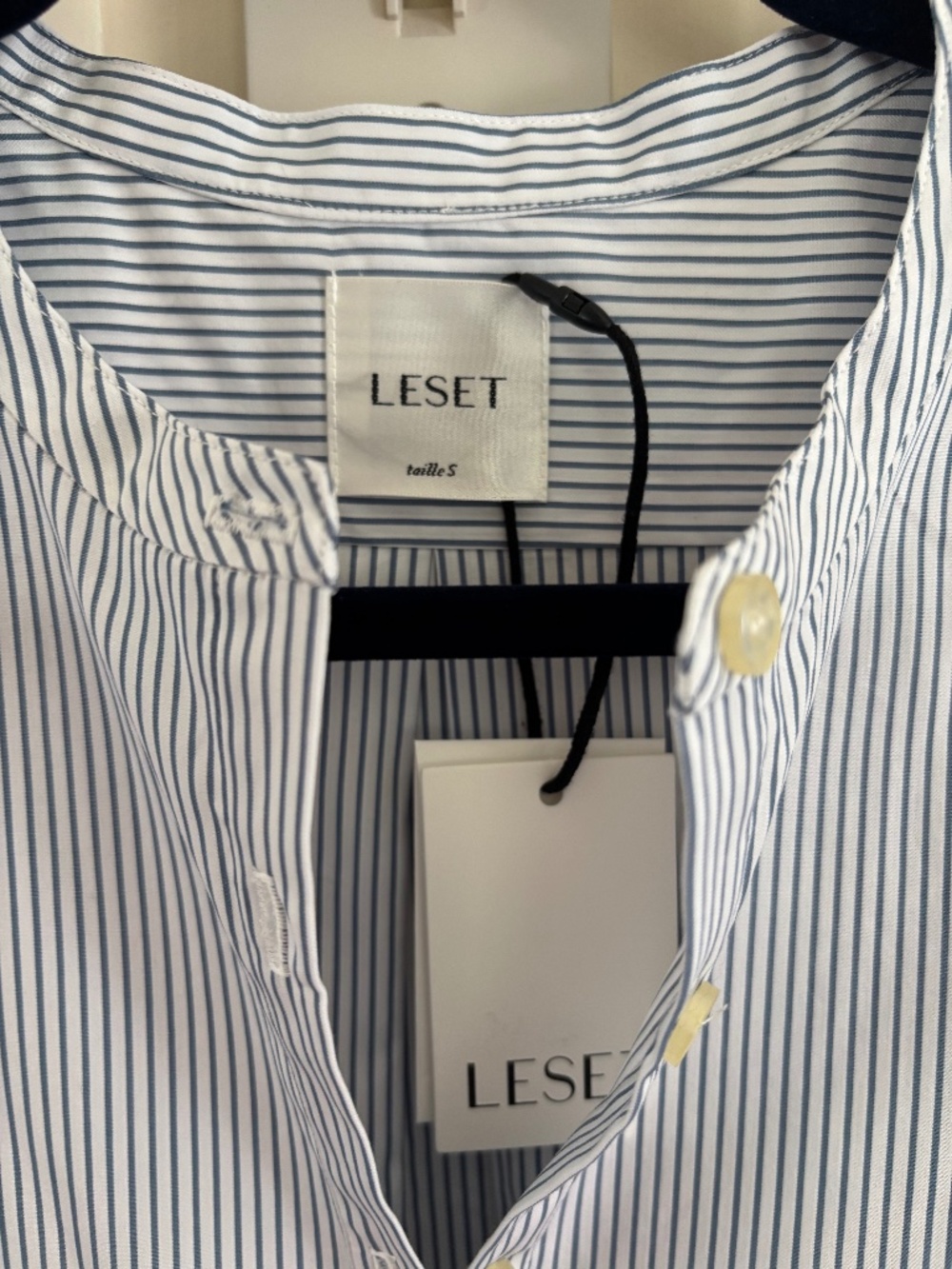 Leset collarless striped button down